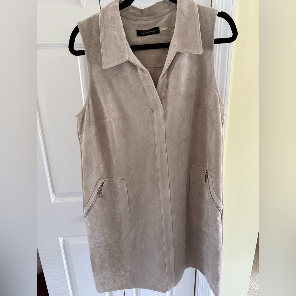 Ivanka Trump- Polo Collar Faux Suede Jumper, Beige, Size 14 EUC